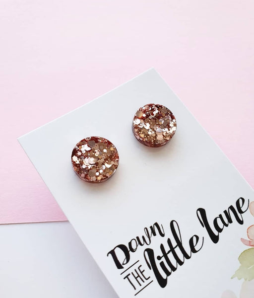 "Medium Moon Studs" in Champagne glitter - Down The Little Lane 