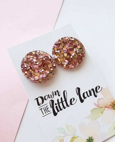 "Mega Moon Studs" in Blush and gold glitter - Down The Little Lane