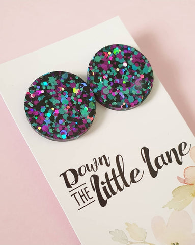 "Mega Moon Studs" in Chameleon glitter - BEST SELLER! - Down The Little Lane