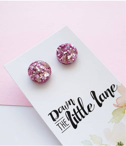 "Medium Moon Studs" in Lilac glitter - Down The Little Lane 