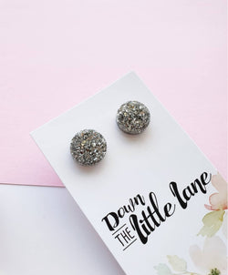 "Medium Moon Studs" in Silver Foil glitter - Down The Little Lane 