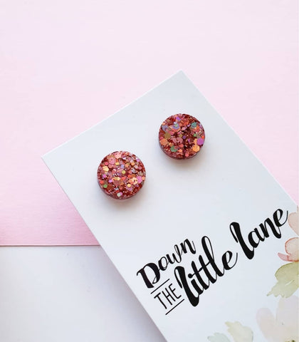 "Medium Moon Studs" in Party Pink glitter - Down The Little Lane 