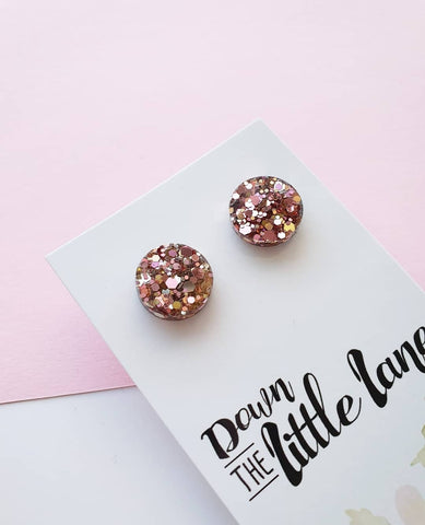 "Medium Moon Studs" in Classic Blush and Gold glitter - Down The Little Lane 