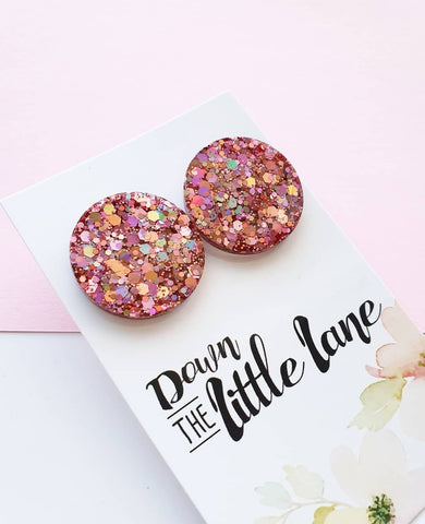 "Mega Moon Studs" in Party Pink glitter - Down The Little Lane 
