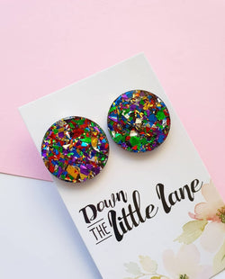 "Mega Moon Studs" in Rainbow Foil glitter - Down The Little Lane 