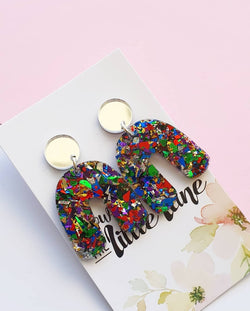 "U Turn" Rainbow flakes with SILVER stud top - Down The Little Lane 